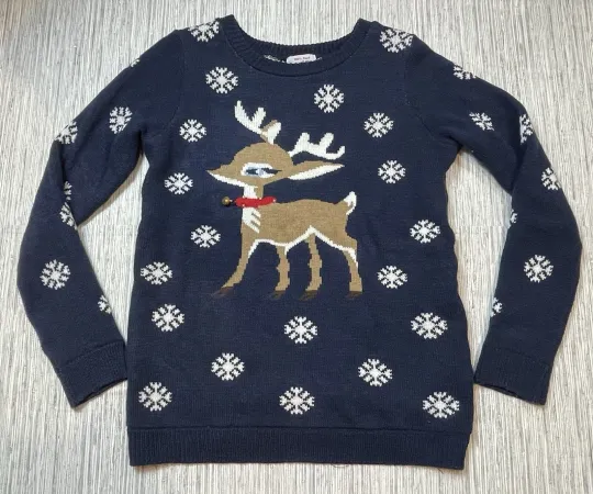 Rudolph Reindeer Ugly Sweater Christmas M Cotton Blend Snowflakes