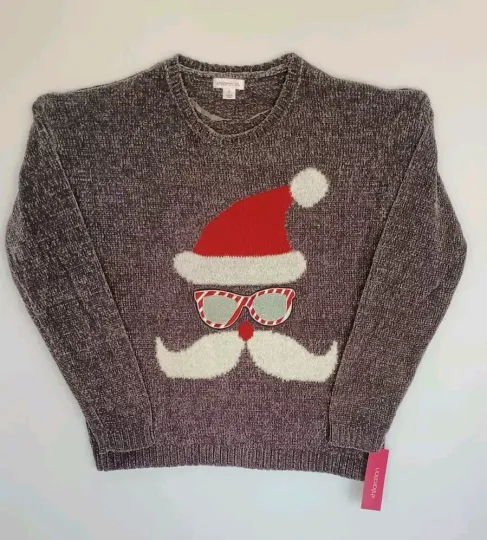 Discover Xhilaration Ugly Christmas Santa Mustache Sweater Women's Size Small Black