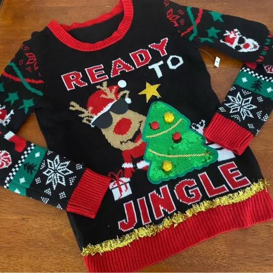 Discover Christmas Sweater Ugly Sweater Reindeer Santa Jingle Party Small Holiday