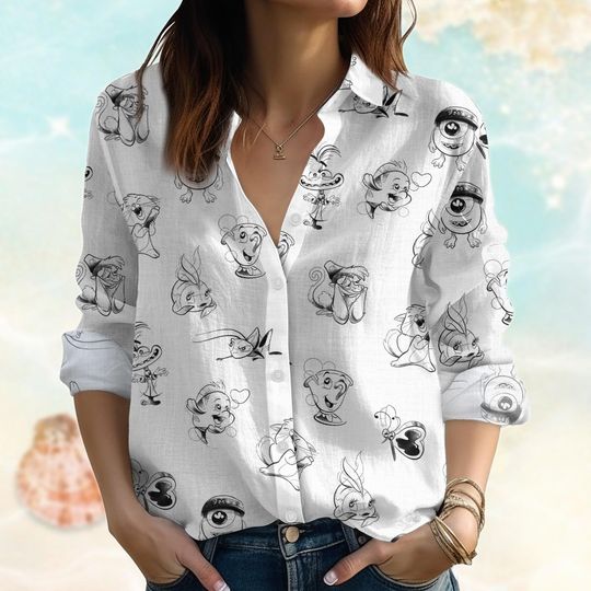 Discover Retro Disney Family Linen-Look Set, Disneyland Women Shirt, Magic Kingdom Blouses Shirt, Animals Love Button Down Shirt, Gift For Her
