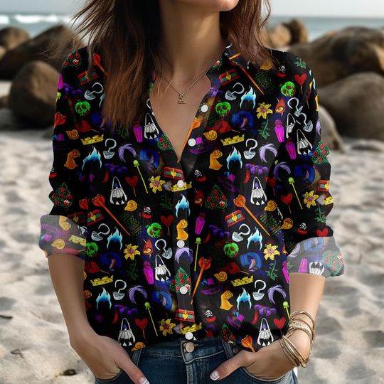 Discover Disney Villains Linen-Look Shirt, Bad Villains Blouse Shirt, Maleficent Evil Queen Ursula Cruella Shirt, Bad Girls Top, Halloween Gift
