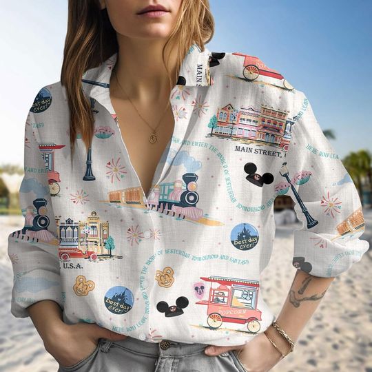 Discover Disneyworld Trip Blouse Shirt, Mickey Main Street Long Sleeve Shirt, Disney Theme Shirt For Women, Magic Kingdom Shirt For Her