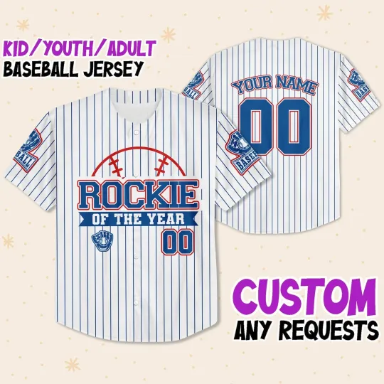 Discover Personalized Rockie Of the Year Striped Blue Jersey Baseball Jersey