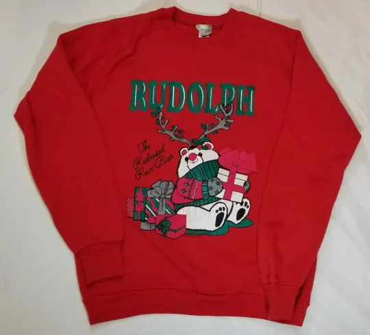 Discover Ugly Christmas Sweater Red Rudolf Bear L Woman Tops Sweatshirt Holiday