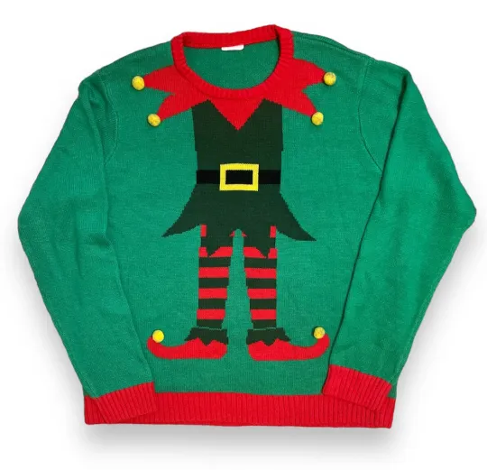 Discover Rubies Ugly Green Elf Knit Sweater Tunic Christmas Holiday Adult Unisex Large