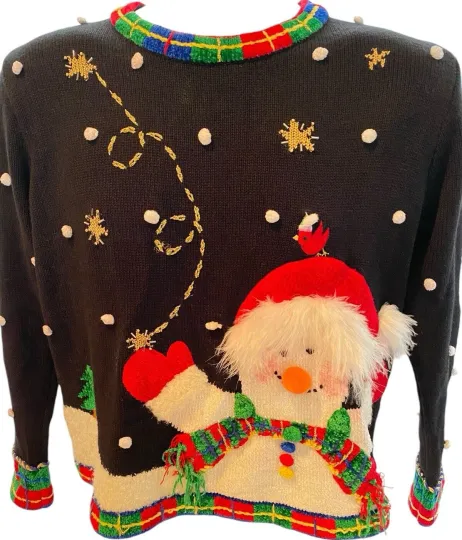 Discover Vintage Berek Crewneck Ugly Christmas Sweater Snowman Size Small