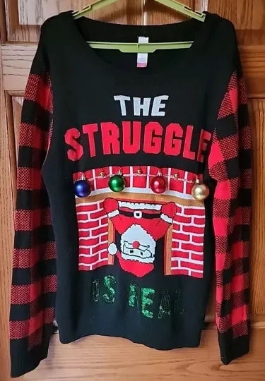 No Boundaries Womens Ugly Christmas Sweater Jr Size XXL 19 The Struggle is Real