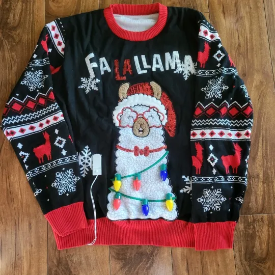 Discover Womens Knit Ugly Christmas Sweater Size XL  Llama Alpaca Lights Festive Unisex
