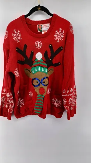 Discover Merry Christmas Unisex Ugly Sweater Red Large Stockings Long Sleeves.