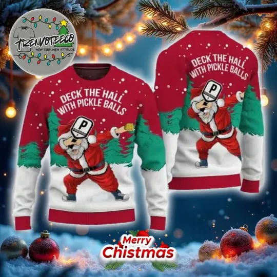 Discover Santa Christmas Deck The Hall With Pickleballs Funny Ugly Christmas Sweater