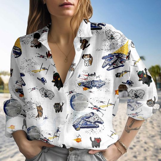 Discover Star Wars Cats Blouse Shirt, Star Wars Characters Shirt, Darth Vader Women Shirt, Star Wars Casual Shirt, Gift For Fan