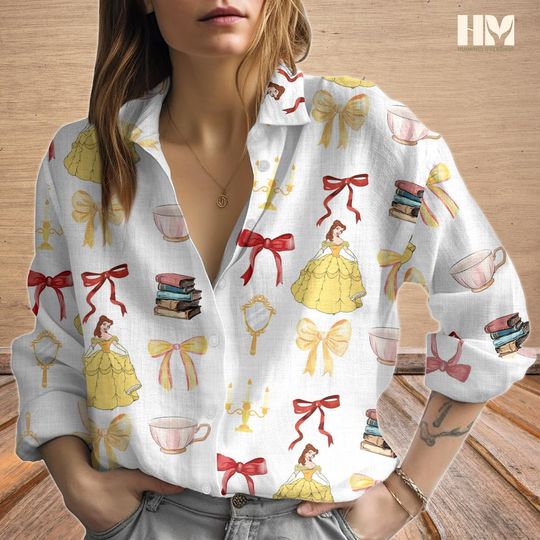 Discover Disney Belle Princess Blouse Shirt, Disney Princess Shirt For Women, Beauty The Beast Shirt, Belle Princess Long Sleeve Shirt