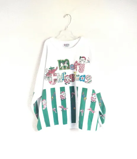 Discover Vintage Variety Ugly Christmas Sweater White Green Womens Size 18w-38 Made USA