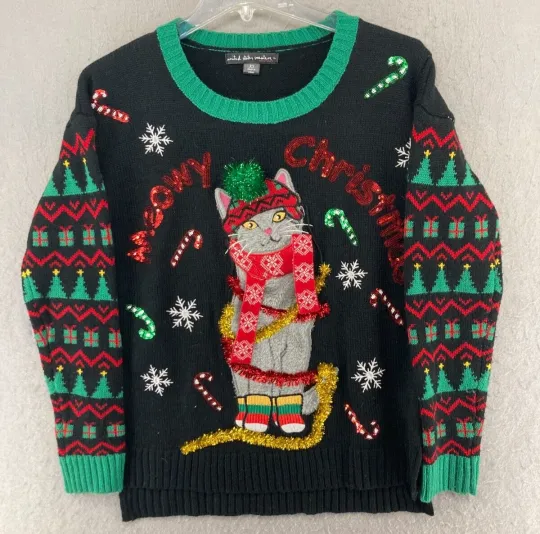 Discover United States Sweaters HOLIDAY Womens Sweater XS UGLY CHRISTMAS Cat Meowy