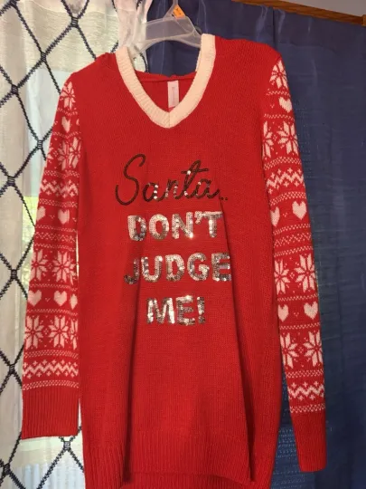Discover Non Ugly Christmas Sweater Blingy Santa Don’t Judge Me Women’s  Size M (7-9) NWT