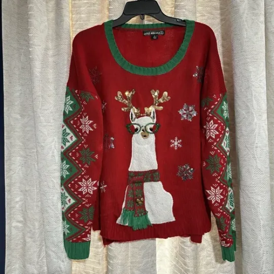 United States Sweater Llama Animal Farm Ugly Christmas Sweater Size L Fa La La