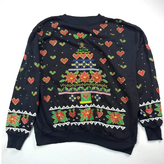 Discover Vintage Christmas on Mainstreet Ugly Christmas Sweater Holiday Tree Hearts Large