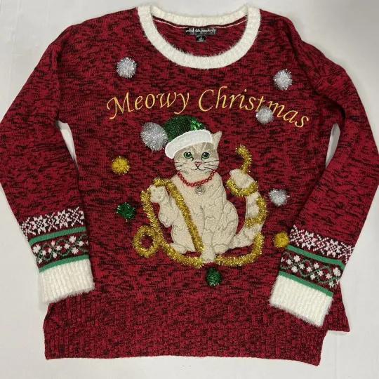 Discover United States Sweaters Meowy Christmas Ugly/cute Sweater Tinsel Bell Sequin L