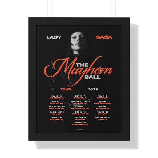 Ld ga Mayhem Ball Tour 2025 Poster Set, Concert Wall Art Print, Pop Music Tour Merch Decor for Fans, Gift for Little Monsters Ships Fast