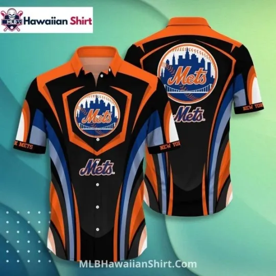 Discover Geometric Panel NY Met.s Hawaiian Shirt – Power Stripe Design, Gift for Fan