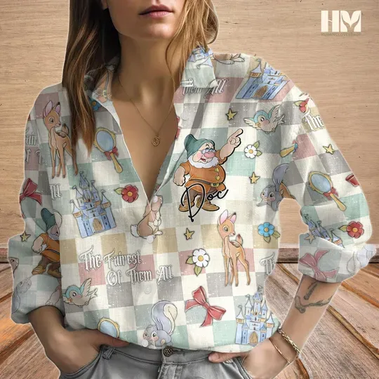 Disney Doc Dwarf Hawaiian Shirt, Disney Princess Shirt Women, Snow White And Seven Dwarfs Hawaiian Shirt, Magic Kingdom Outfit, Disneyland Trip