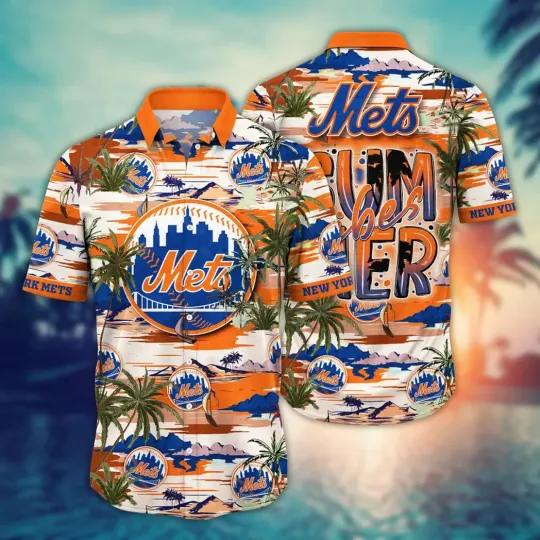 Discover New York Met.s Summer Vibers Summer Aloha Unisex Hawaiian Shirt, Gift for Fan