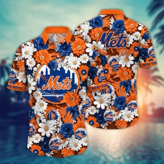 Discover New York Met.s Paper Flower Summer Aloha Unisex Hawaiian Shirt, Gift for Fan