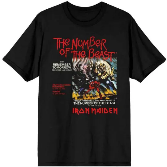 Discover Men's Iron Maiden Number of the Beast Vinyl Promo Sleeve Slim Fit T-shirt
