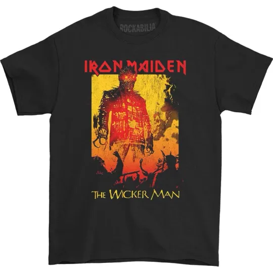 Discover Men's Iron Maiden The Wicker Man Fire Slim Fit T-shirt Small Black