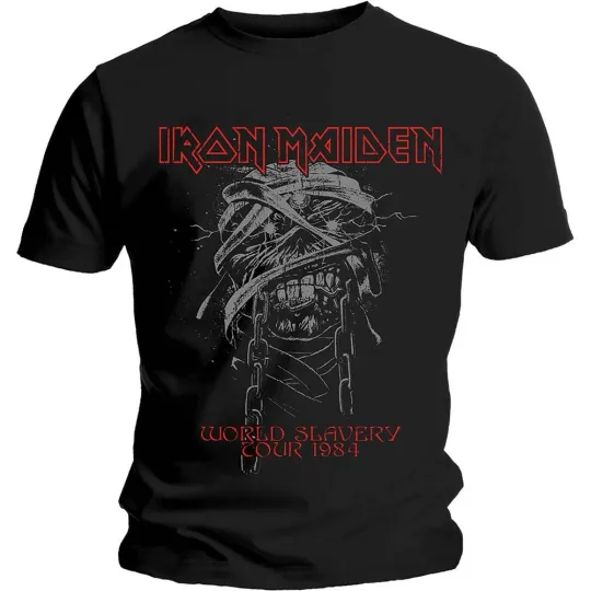 Discover Men's Iron Maiden World Slavery 1984 Tour T-shirt Small Black