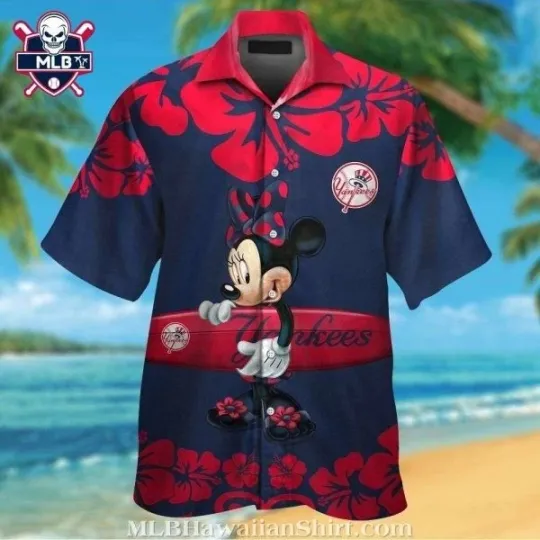 New York Yannkess Minnie Mouse Hibiscus Hawaiian Shirt, Gift for Fan