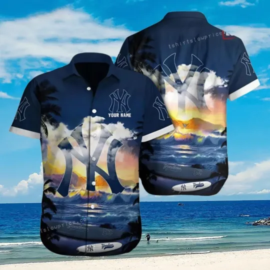 Discover New York Yannkess Sunset Waves Summer Aloha Unisex Hawaiian Shirt, Gift for Fan