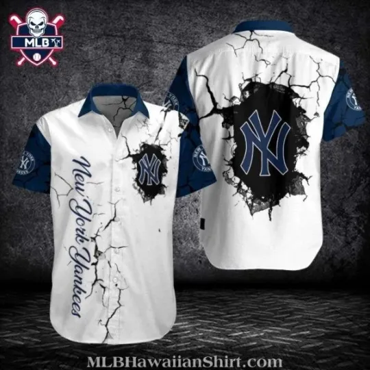 Discover New York Yannkess Hawaiian Shirt With Distressed Crackle Design, Gift for Fan