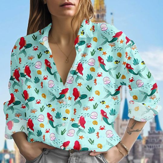 Discover The Little Mermaid Blouse Shirt, Ariel Disney Princess Women Shirt, Witch Princess Casual Shirt, Spooky Season Gift
