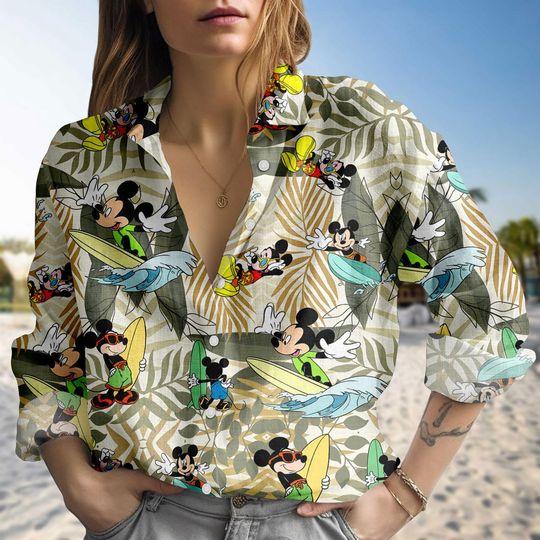 Mickey Surfing Blouse Shirt, Disney Mouse Women Shirt, Disneyland Shirt, Magic Kingdom Shirt