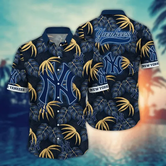 New York Yannkess Midnight Palm Summer Aloha Unisex Hawaiian Shirt, Gift for Fan