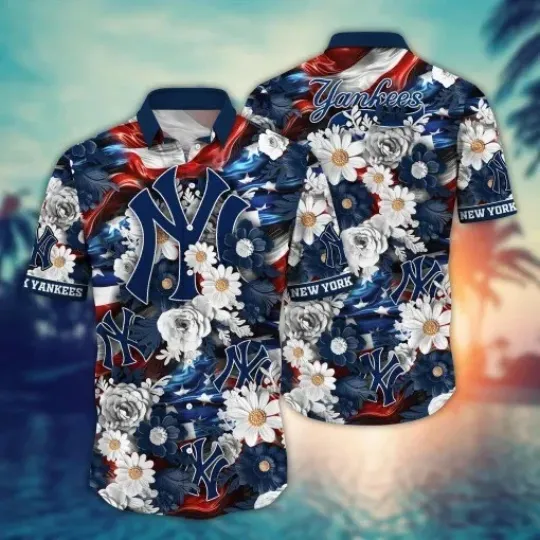 Discover New York Yannkess Flower Summer Shirt, Yankees Hawaiian Shirt, Gift for Fan