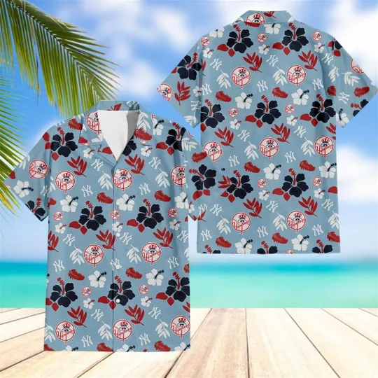 Discover New York Yannkess Floral Icons Summer Aloha Unisex Hawaiian Shirt, Gift for Fan