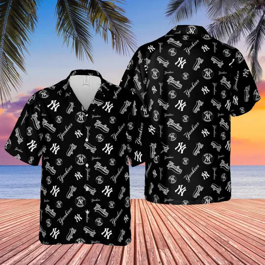 Discover Ny Team Yannkess Hawaiian Shirt, Black, Team Aparel, Retro Logo, Gift for Fan