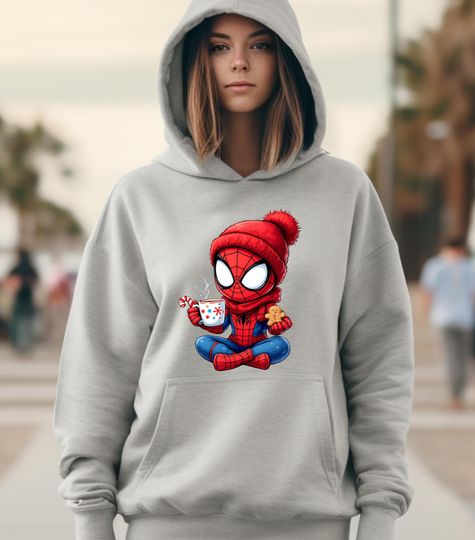 Spiderman Christmas Hoodie, Superhero Christmas Coffee Hoodie, Kid Merry Christmas Hoodie