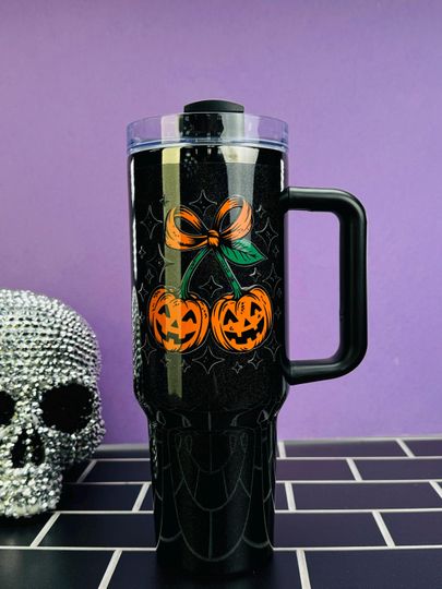 Discover Pumpkin Cherries 40 oz Tumbler, Halloween 40oz Tumbler, Spooky Tumbler straw Insulated Stainless Steel Cup