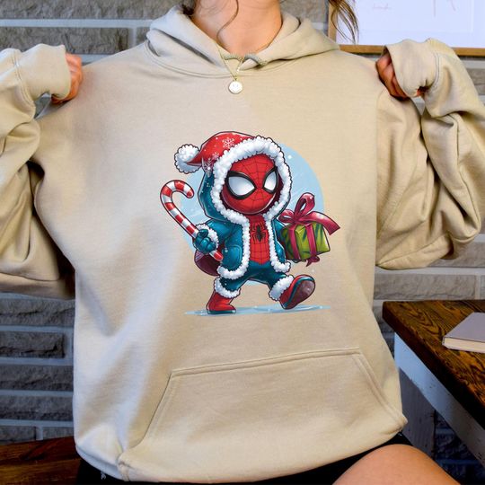 Discover Baby Spidey Christmas Hoodie, Gift for Christmas Adult Hoodie, Christmas Party 2024, New Year Spider Sweatshirt, Funny Christmas Superhero