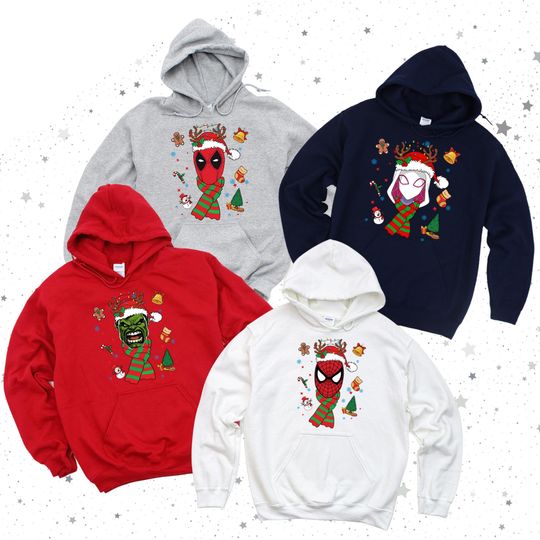 Avengers Christmas Hoodie with Superhero and Spider Design