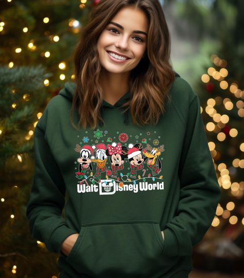 Discover Retro Walt Disney World Christmas Hoodie, Mickey and Friends Christmas Hoodie, Family Christmas Hoodie, Disney Holiday Hoodie