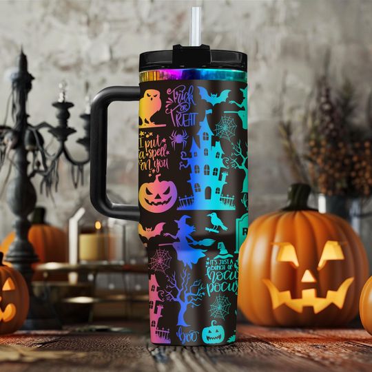 Discover Halloween Chroma 40Oz Tumbler, Ghost Halloween Pumpkin Doodles Tumbler, Autumn Gift For Her, Spooky Season 40 Oz Tumbler, Halloween Gifts