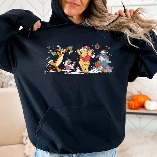 Discover Retro Winnie the Pooh Christmas Hoodie, Pooh Christmas Hoodie, Holiday Hoodie, Winter Crewneck Hoodie, Christmas Family Hoodie