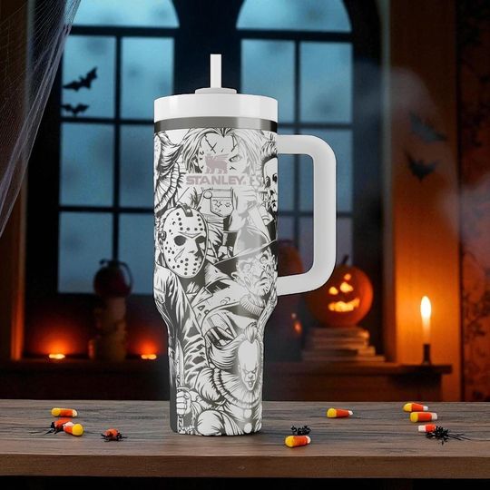 Discover Horror Icons Stanley Tumbler  Engraved Halloween Cup  Custom Gift  14oz 20oz 30oz 40oz