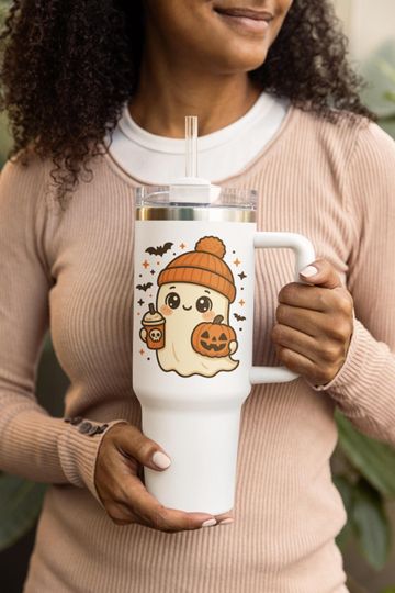 Discover Cute Ghost Halloween Tumbler - 40oz, Halloween Drinkware, Trick or Treat Mug, Spooky Ghost Cup, Fall Beverage Container