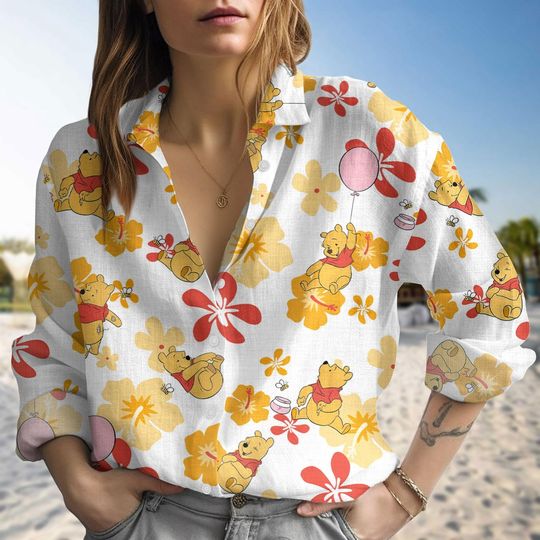 Discover Winnie The Pooh Blouse Shirt, Pooh Bear Aloha Summer Shirt, Disney Shirt, Disneyland Trip Shirt For Her, Magic Kingdom Tee Women