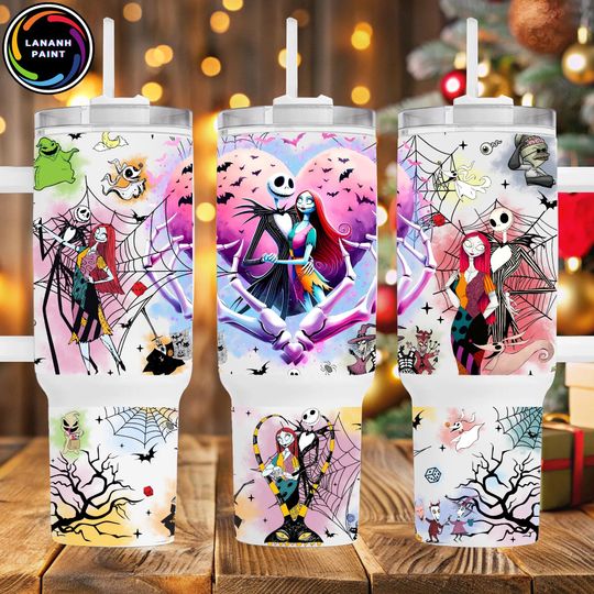 Discover Scary Halloween 40oz Tumbler Wrap PNG, Nightmare Couple Horror Movie Wrap, 40 oz Tumbler With Handle Sublimation Design, Digital Download